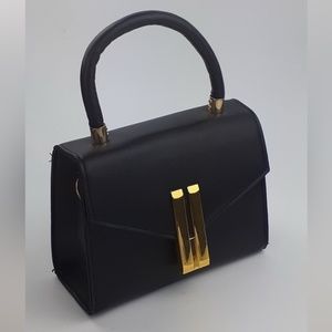 Nove Black Vegan Leather Top Handle Flap Mini Satchel